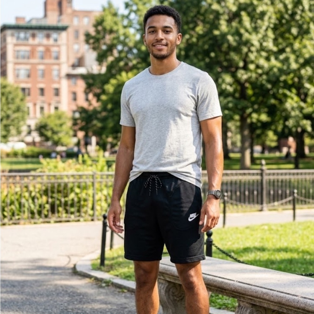 Nike Men’s Black Athletic Shorts with White Swoosh